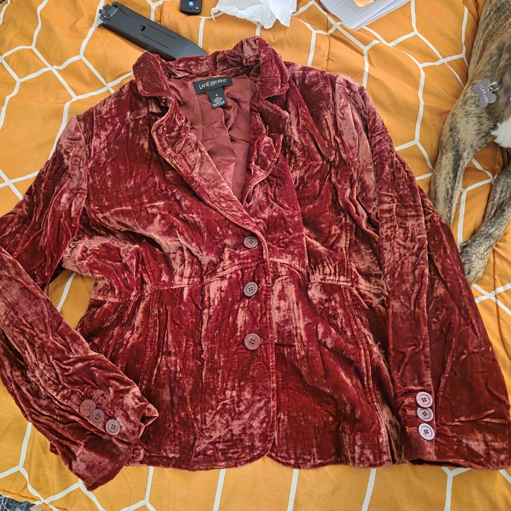 Lane Bryant Red Velvet Y2K Shoulder Pad Button-Up Blazer Size 20